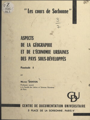 cover image of Aspects de la géographie et de l'économie urbaines des pays sous-développés, 1